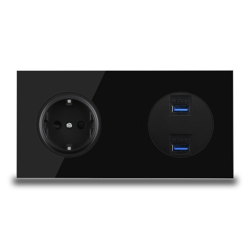 Eu de stik stikkontakt hdmi usb 3.0 data jack dataoverførsel port vægstik til computer pc tv tv sort glasramme: Dobbelt usb datastik