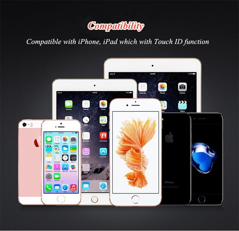 Aluminum Touch ID Home Button Sticker for iPhone 7/6S/6, 7/6S/6 Plus, SE/5S with Fingerprint Identification Functio