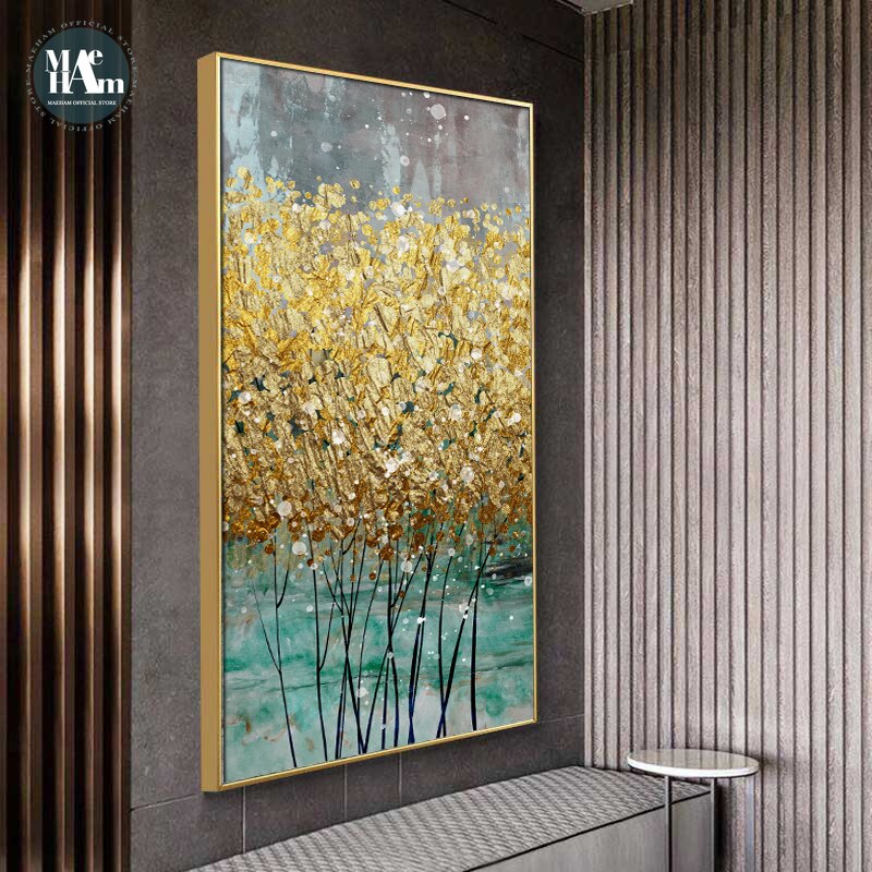 Abstrakt gyllent tre gyllen kunst veggkunst gyllent lerret maleri moderne kunst plakattrykk veggbilde for stue verandainnredning