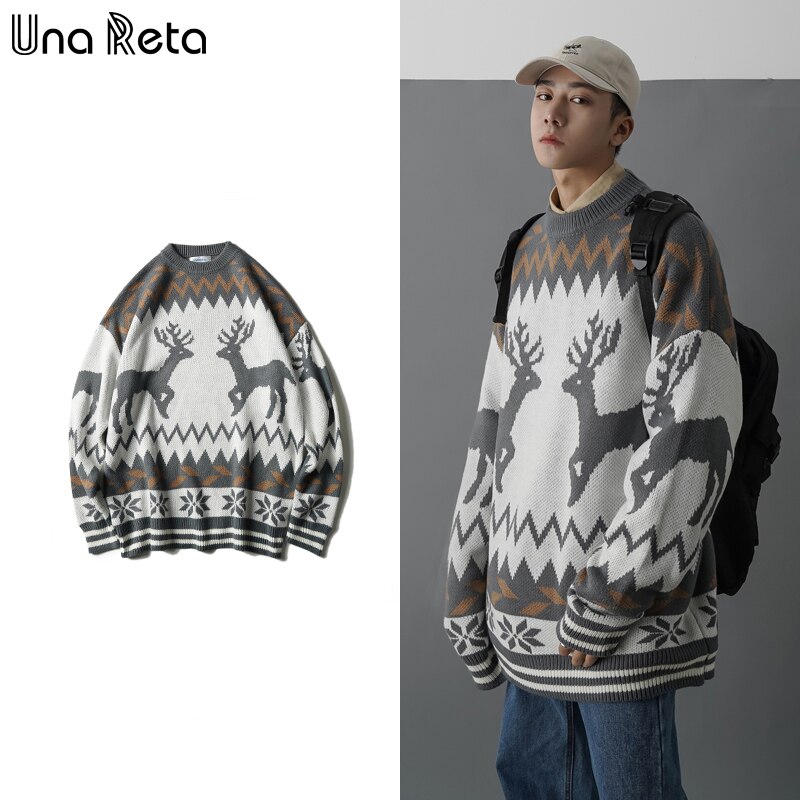 Una reta sweater mænd patchwork julesweater mænd tøj print pullover mænd pull homme vintage par sweater