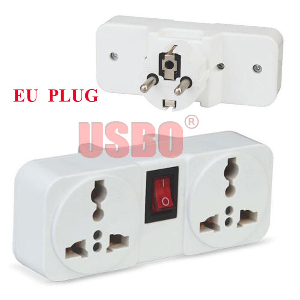 White Portable 250V 6A universal travel adaptor socket Europe extension socket power converter plug with on off light switch