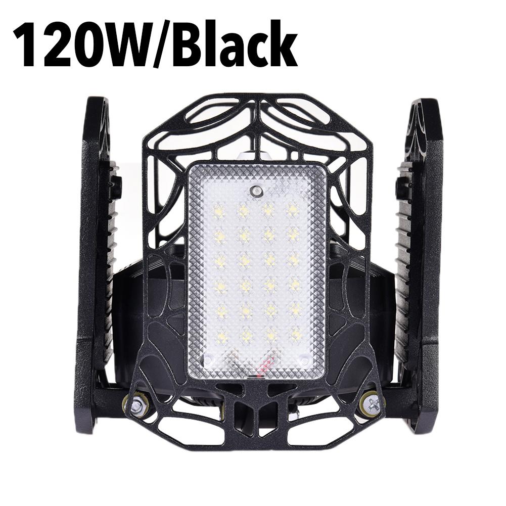 E27 4 Panel LED Garage Lighting Foldable AC85-265V 120W 96LED Deformable Garage Ceiling Light 12000LM 6000-6500K for parking lot: Black