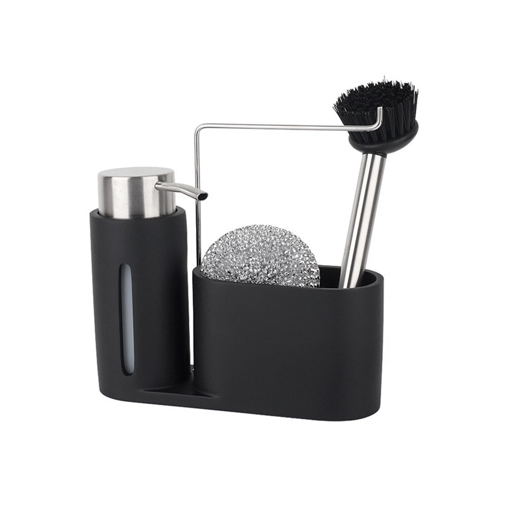 4PCS Sink Caddy Cleaning Kit Kitchen Caddy With Soap Dispenser Steel Ball And Brush Black Cleaning Group For Kitchen Organizing