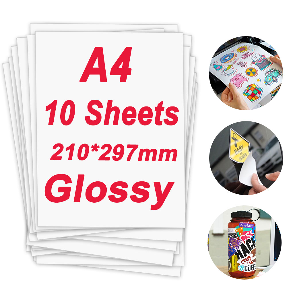 10/30/50/100Sheets A4 Glossy Printable Vinyl Sticker Paper Waterproof 210*297mm Self-Adhesive Label Sticker for Inkjet Printer: 10Sheets Glossy