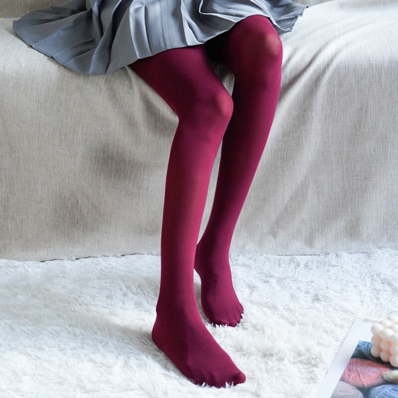 100D Woman Tights Plus Size Color Anti-hook Tear Resistant Super Elastic Pantyhose Opaque Footed Dance Tights Solid Color: Wine red