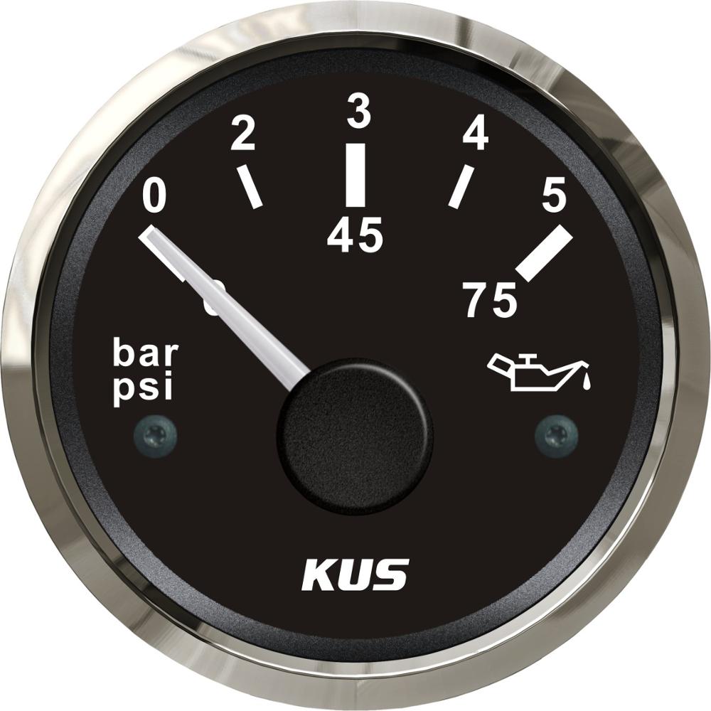 KUS 52MM Oil Pressure Gauge Meter 0-5bar(0-75PSI) 0-10bar(0-145PSI) Red/Yellow Backlight Available: 0-5Bar BS