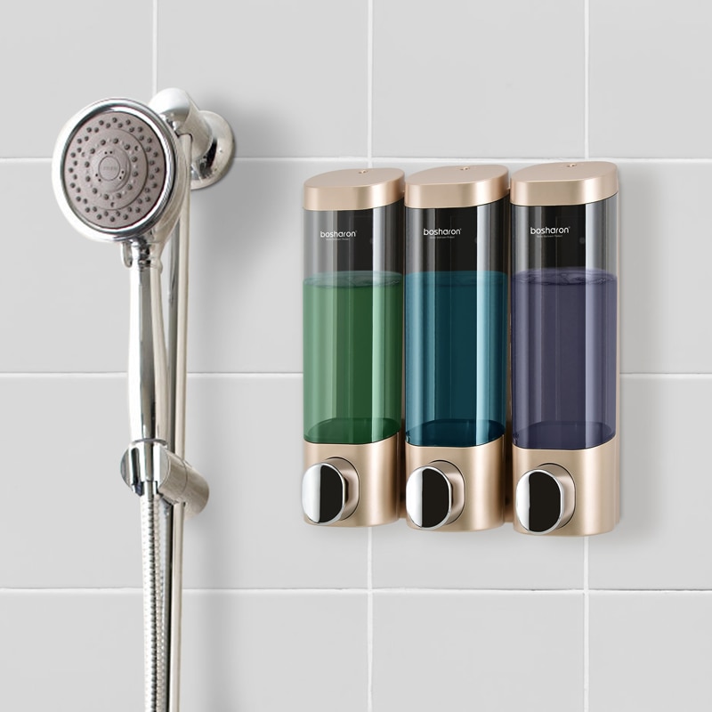 Triple Soap Dispenser Wall Mount Shampoo Dispensers Detergent Shower Gel Bottle Gold 300ml Plastic Bathroom Accessories For Home