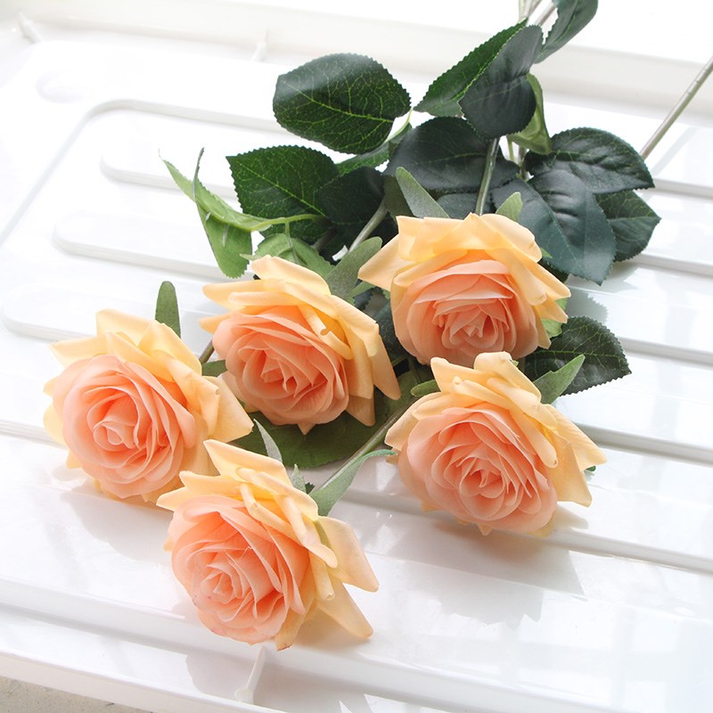 7 Uds. De rosas artificiales, flores de seda de tacto Real para el hogar, mesa de boda, ramo, decoración de