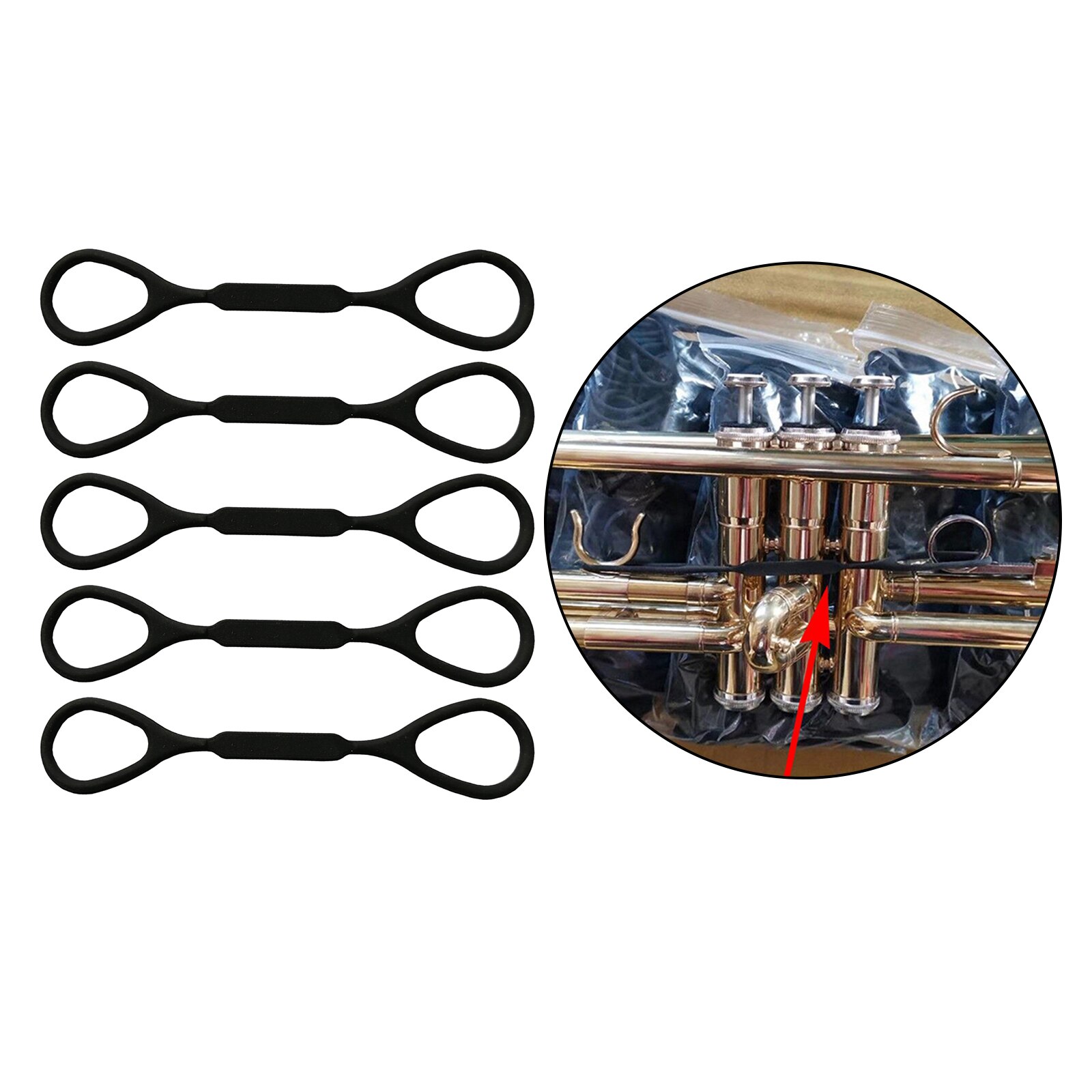 Tapón de trompeta de goma de silicona elástica, accesorio de trompeta, fácil de reemplazar, color negro, 5 uds.