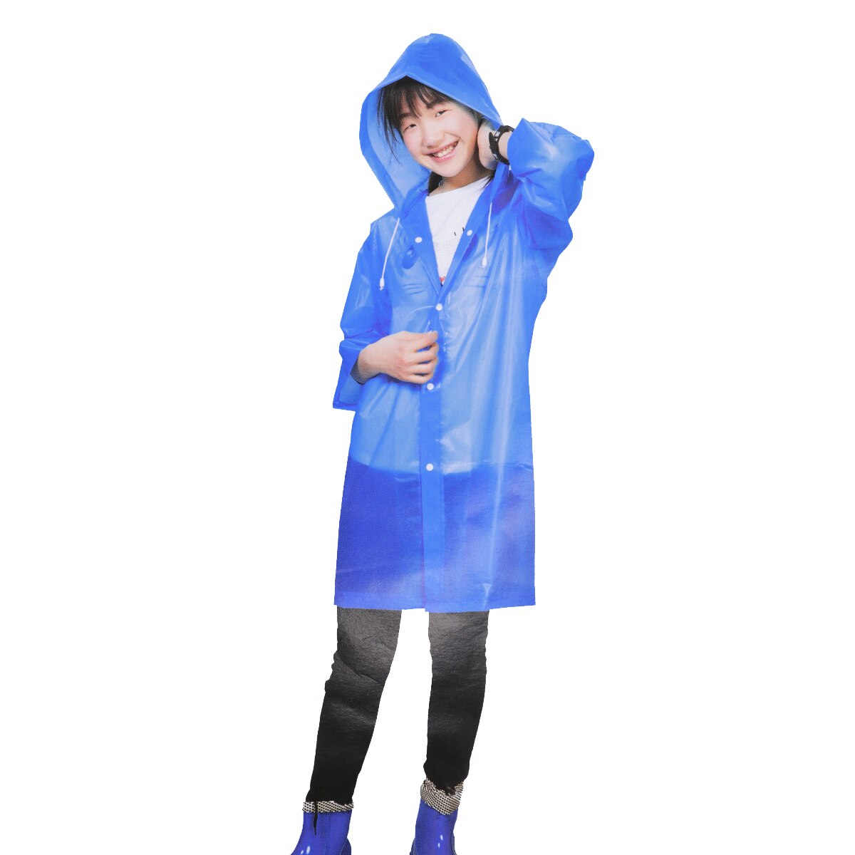 Kid Raincoat Simple EVA Thickened Translucent Raincoat for Girl Kid Child (Blue)