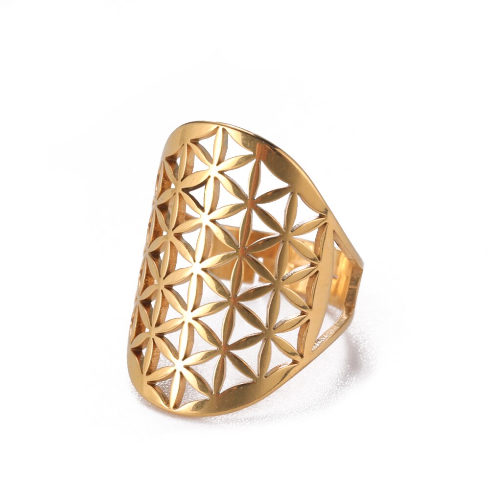 LIKGREAT Anelli regolabili con fiore della vita Vintage per le donne nuovo anello in acciaio inossidabile vichingo regalo di gioielli con amuleto con geometria sacra: Colore Rosso della rosa
