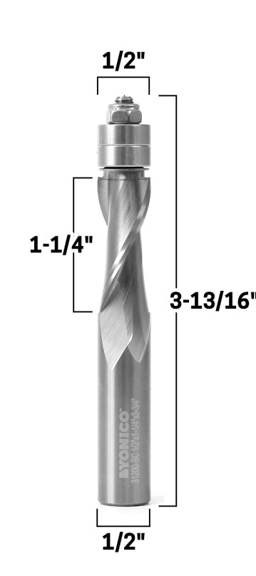 Solid Carbide Two Flute Flush Trim Router Bit Bearing Guided - Spiral Upcut/Downcut-1/4“ 1/2" Shank: 12.7mm Shank DownCut