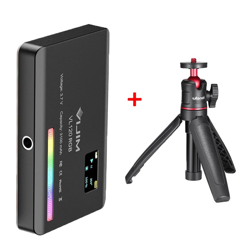 Ulanzi-Mini luz Led de bolsillo VIJIM VL120, luz de relleno Led RGB portátil, pequeña lámpara de fotografía a todo Color, luces de mano: VL120 RGB w MT-08