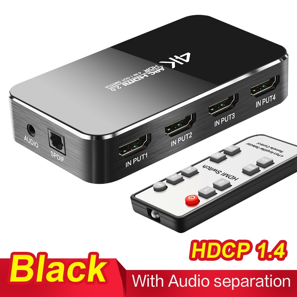 Hdmi Switch 2.0 4K 60Hz Hdr Hdmi Splitter Schakelaar 4 In 1 Out Hdmi Switcher Audio Extractor Arc & Ir Control Voor PS3 PS4 Hdtv