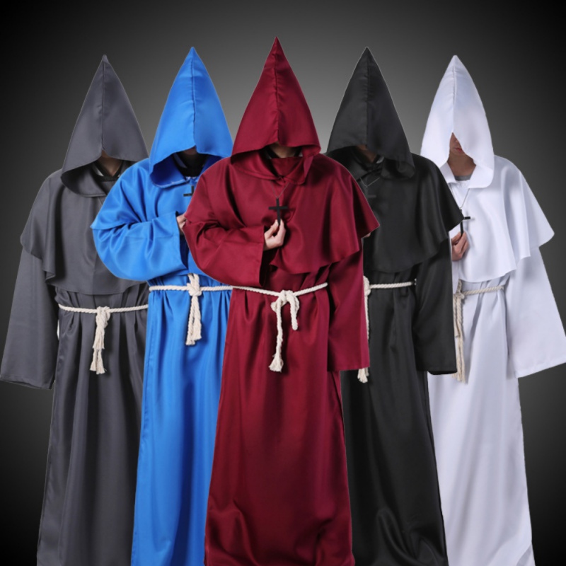 Halloween Monk Hooded Robes Cloak Cape Friar Medieval Renaissance Priest Men Robe Clothes Comic Con Party Cosplay Costume