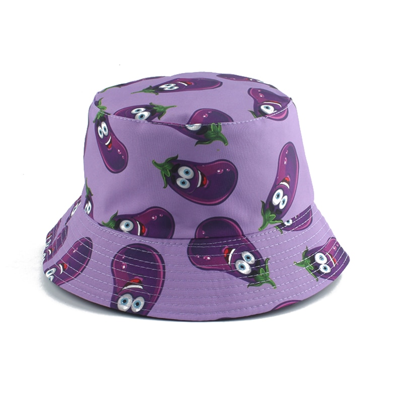 Aubergine tomat gurka peppar tryck fiskare hatt sommar solhattar för män kvinnor utomhus casual vändbar hink hatt