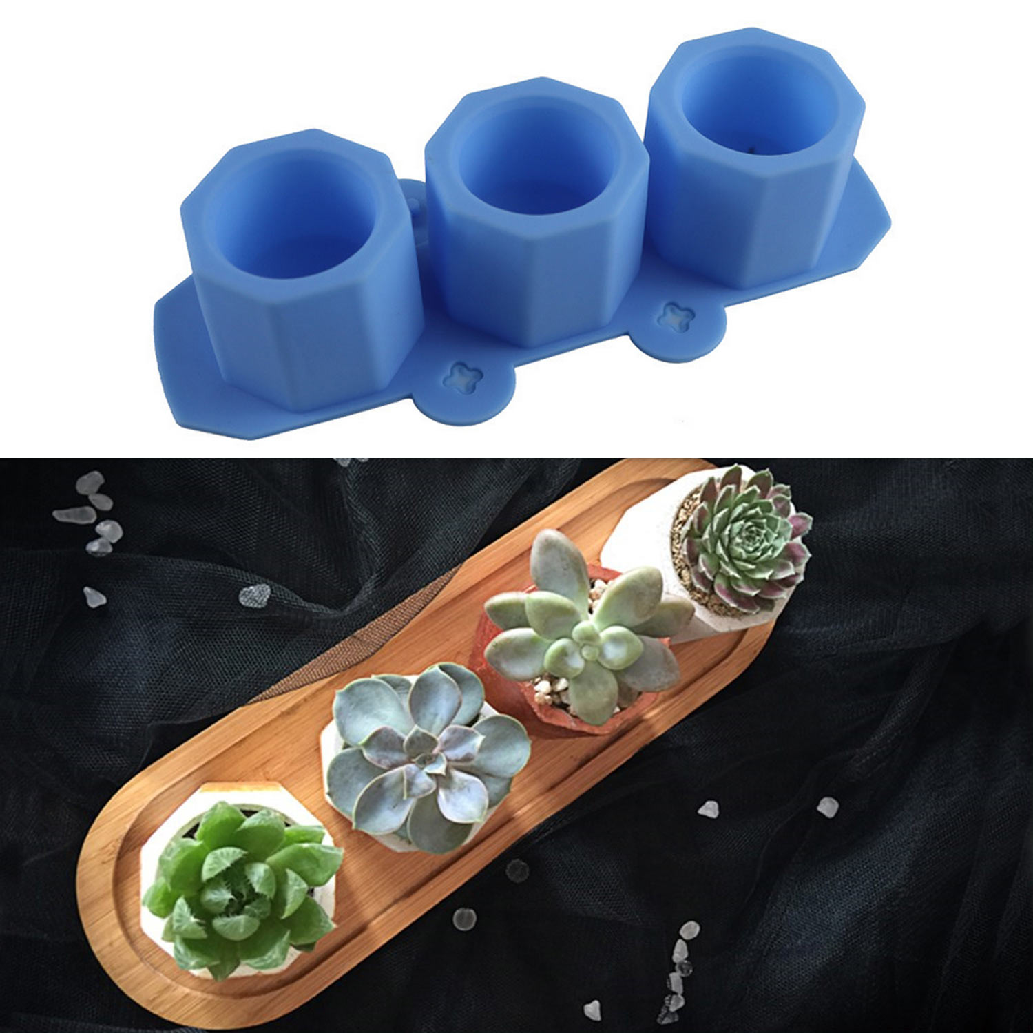3-Slot Silicone Molds Succulent Plant Flower Pot Moulds for Making Candy Clay Candle Holder DIY Concrete Ceramic Crafts