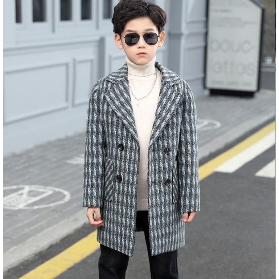 Boys Wool Coat Woolen Overcoat Kids Clothes Fall Winter Plaid Thicken Casual Woollen hildren Outerwear Trench Jackets