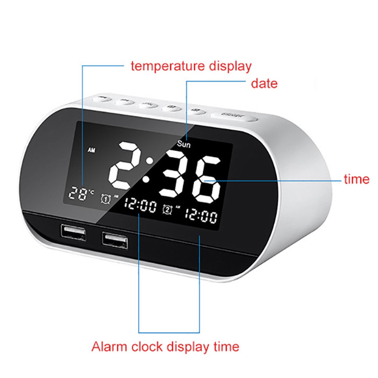 Dual USB Charging Alarm Clock Smart Wireless Radio... – Vicedeal