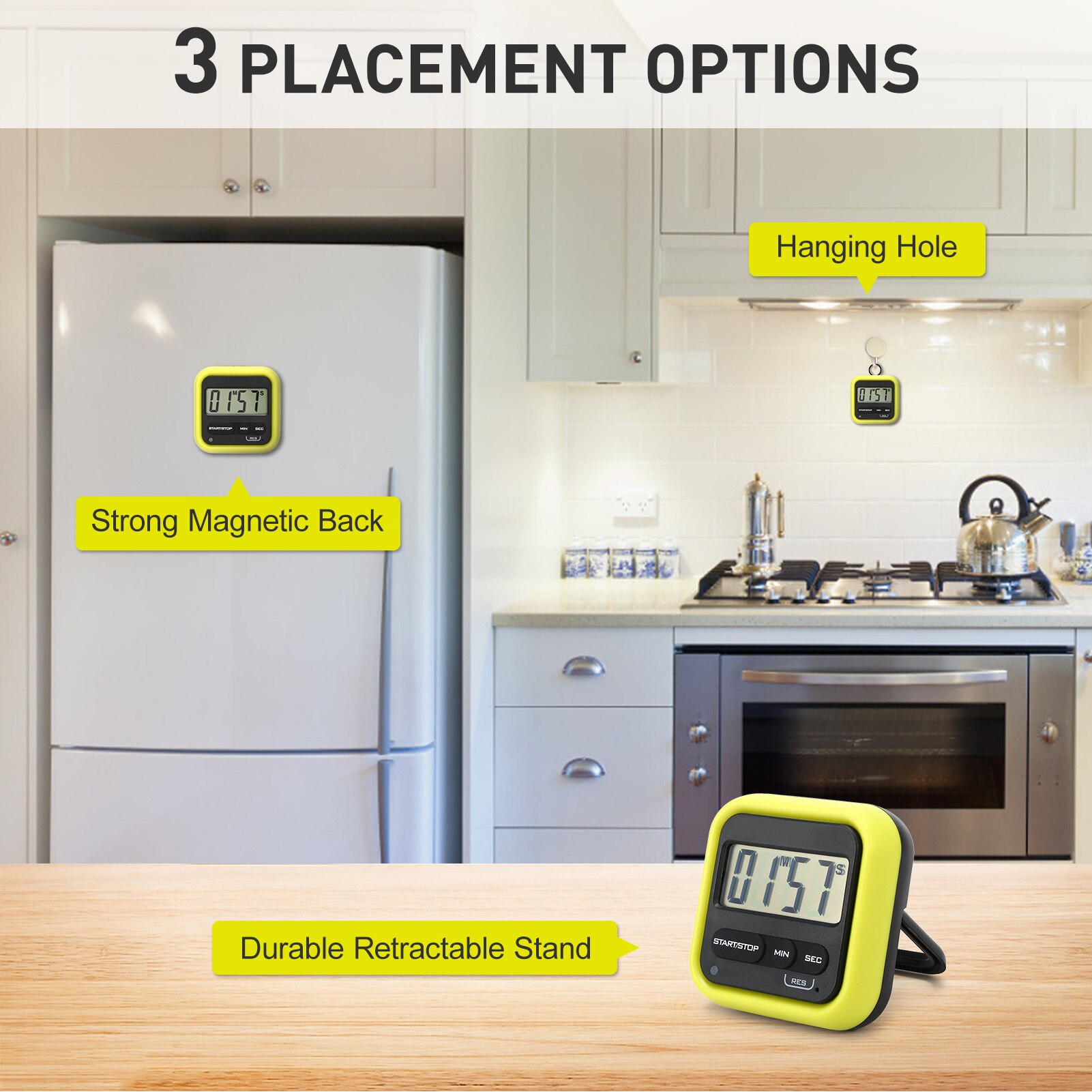 Kitchen Timer Digital Stopwatch with Loud Alarm Large LCD Count up or Countdown Timer for Cooking Shower Bathroom Kids Classroom