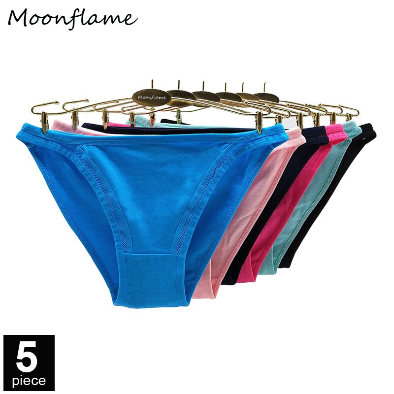 89452 Moonflame 5 Pcs/Lot 2022 Solid Color Cotton Women&#39;s Briefs For Women Underwear Ladies Panties: L