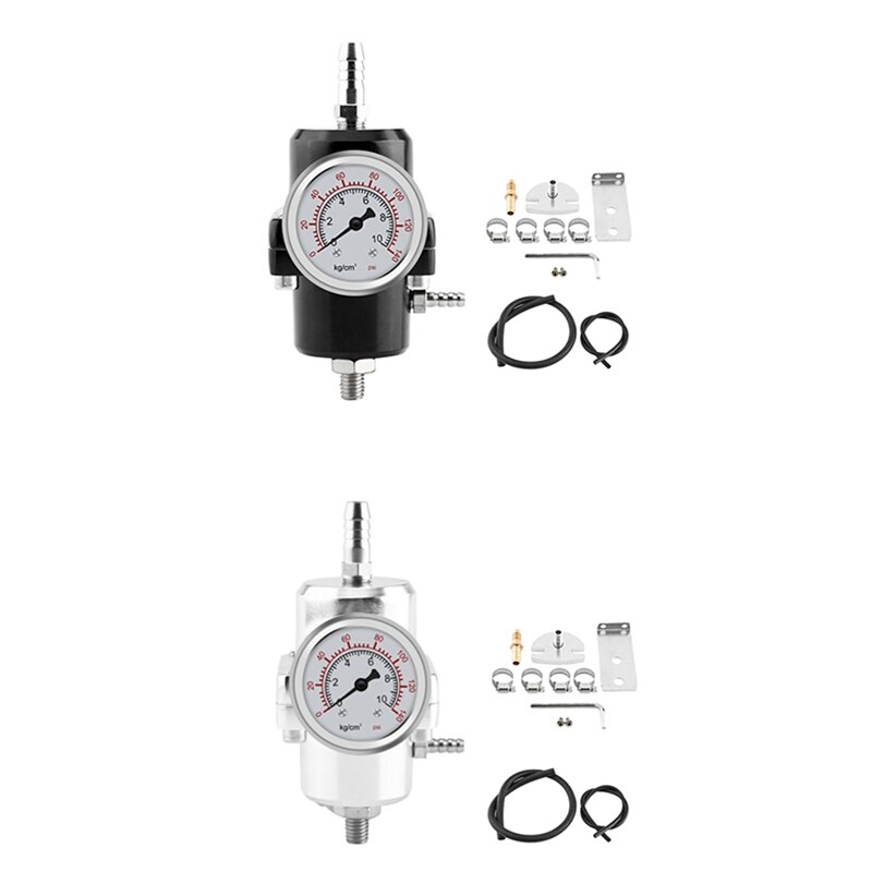 Silver 0-140 PSI Universal Car Fuel Pressure Regulator with Gauge Adjustable Oil Pressure Regulator