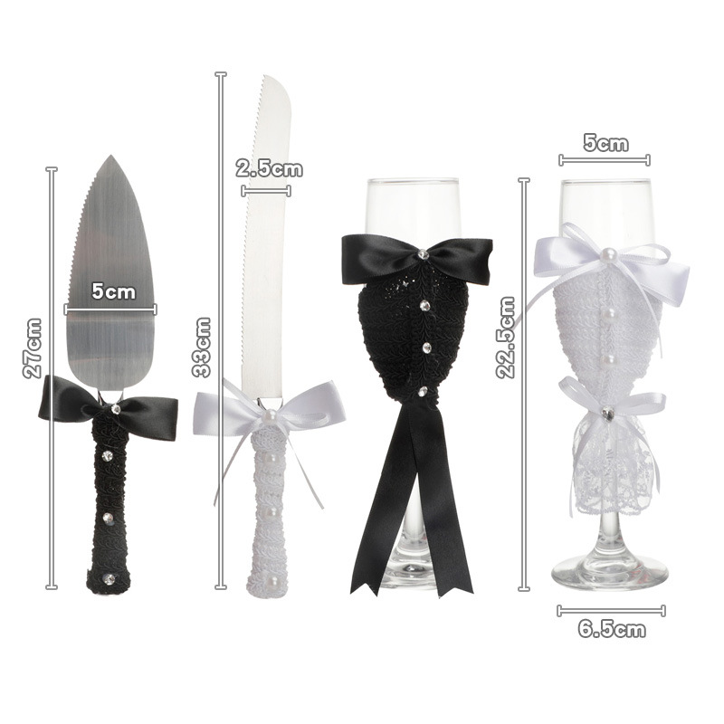 4 st/set rostfritt stål bröllopstårta kniv spade glas vin koppar pizza server romantisk blomma harts födelsedagsfest servis