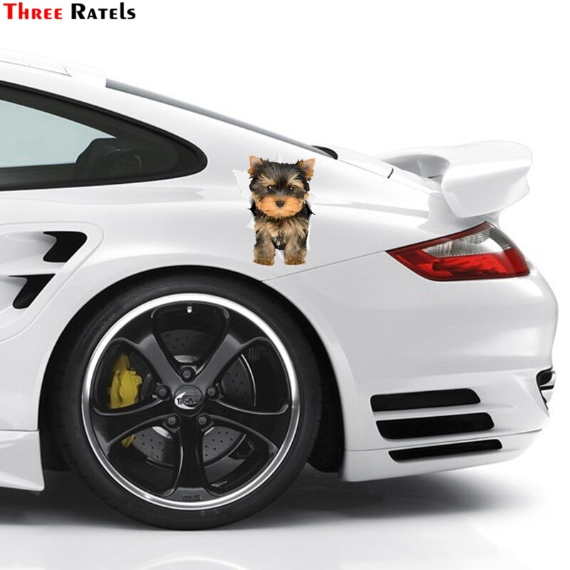 Drie Ratels 1074 3D Schattige Yorkie Hond Sticker Hond Decals Voor Muren Koelkast Auto Wc Bagage Skateboard Laptop