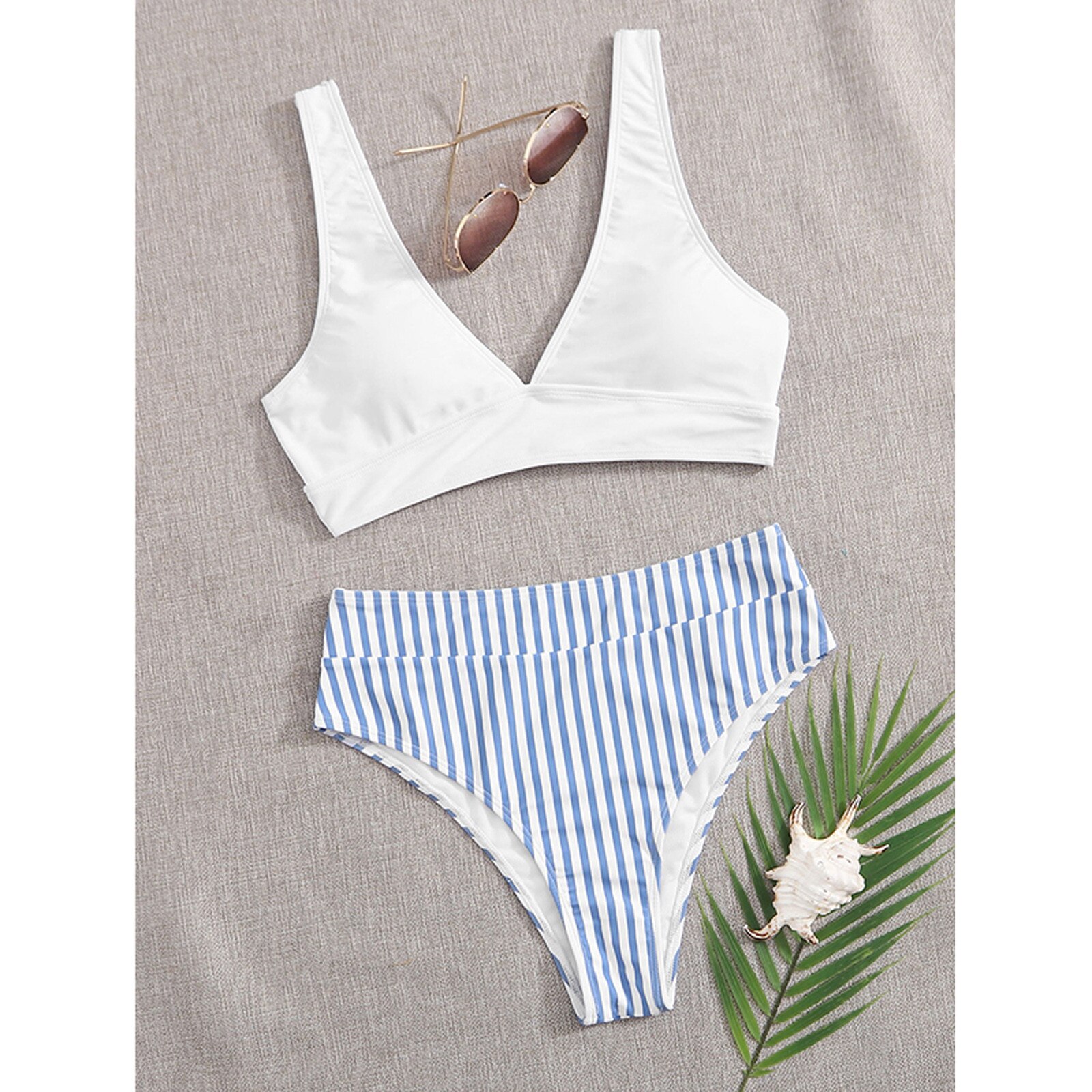 Women's High Waist Bikini Set - Sexy Sport Swimsuit - High Cut Bandeau - Polyester