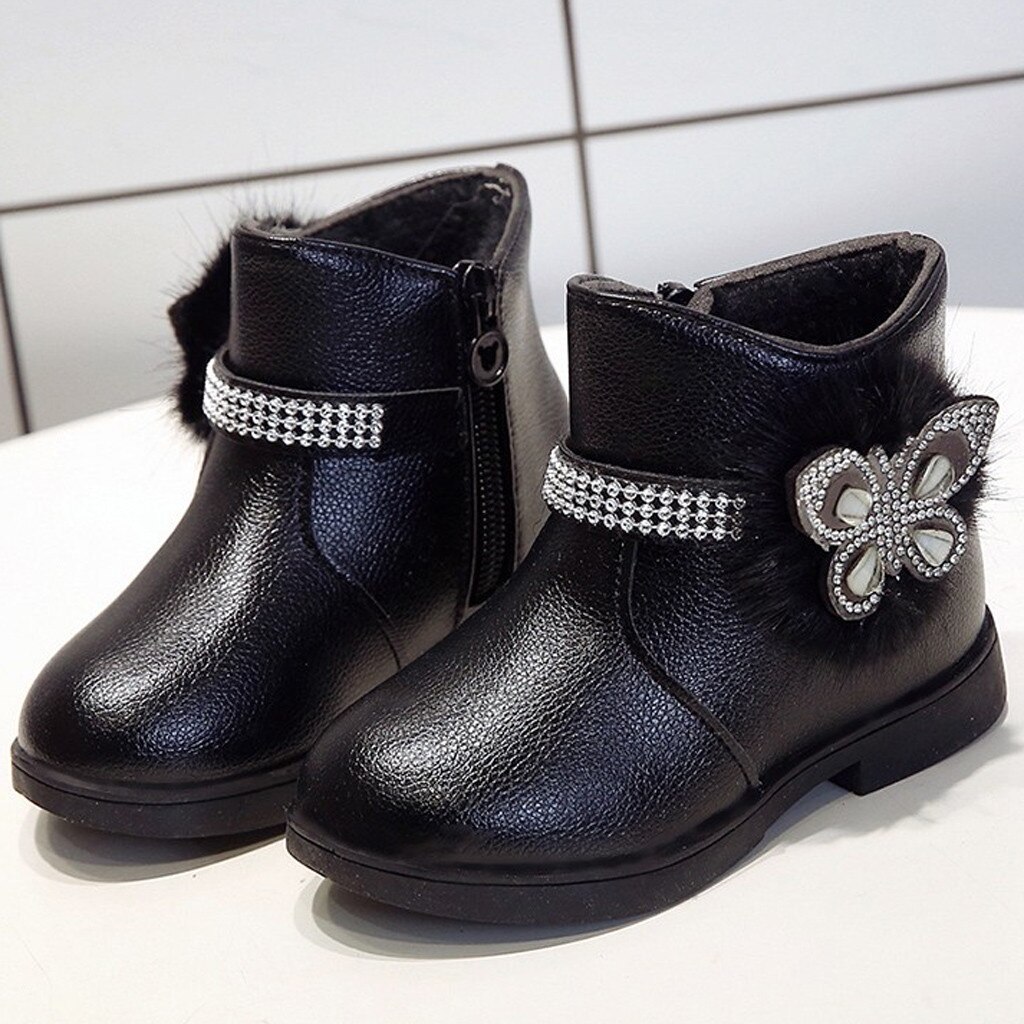 Botas Martin de cuero para niña, zapatos para niña, botas cálidas antideslizantes, botas de fondo suave a la , zapatillas de deporte para niño: BK / 27
