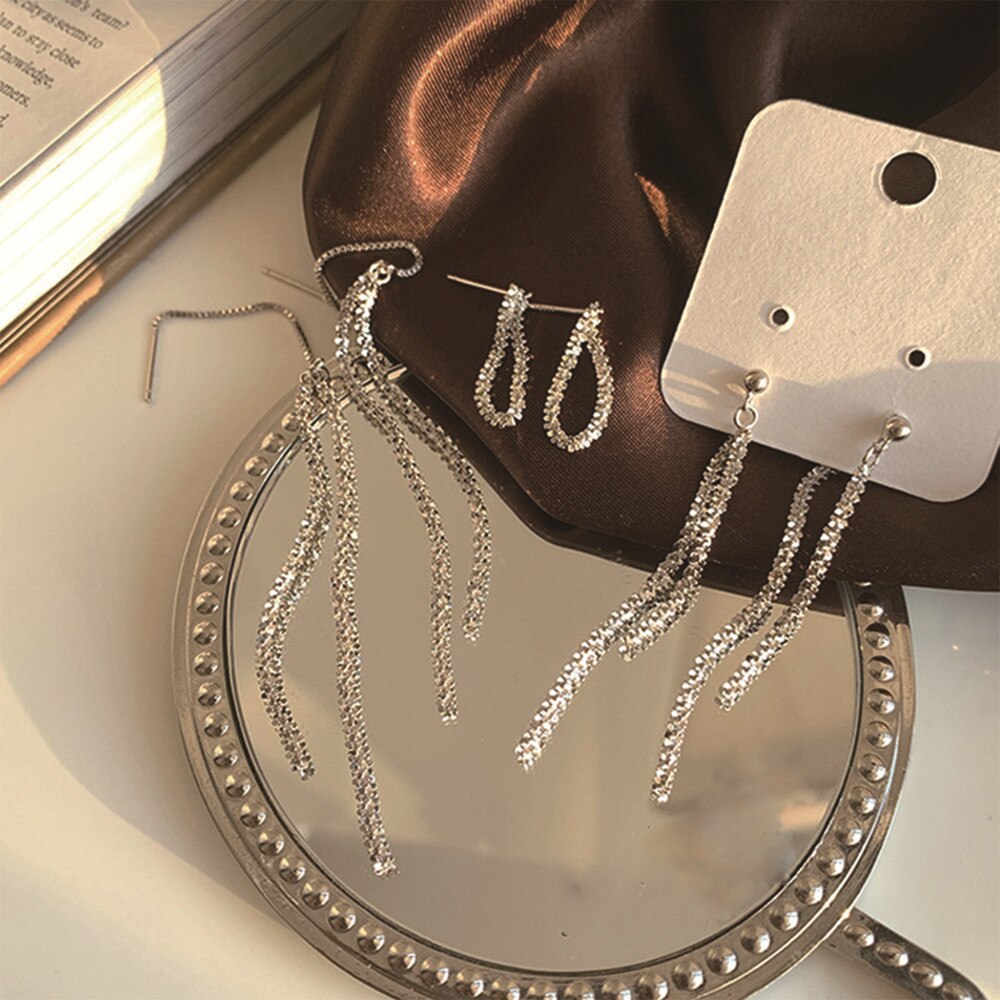 Zilveren Popcorn Ketting Voor Vrouwen Oorbellen Ring Sieraden Op De Oor Lange Kwastje Waterdruppels Charm