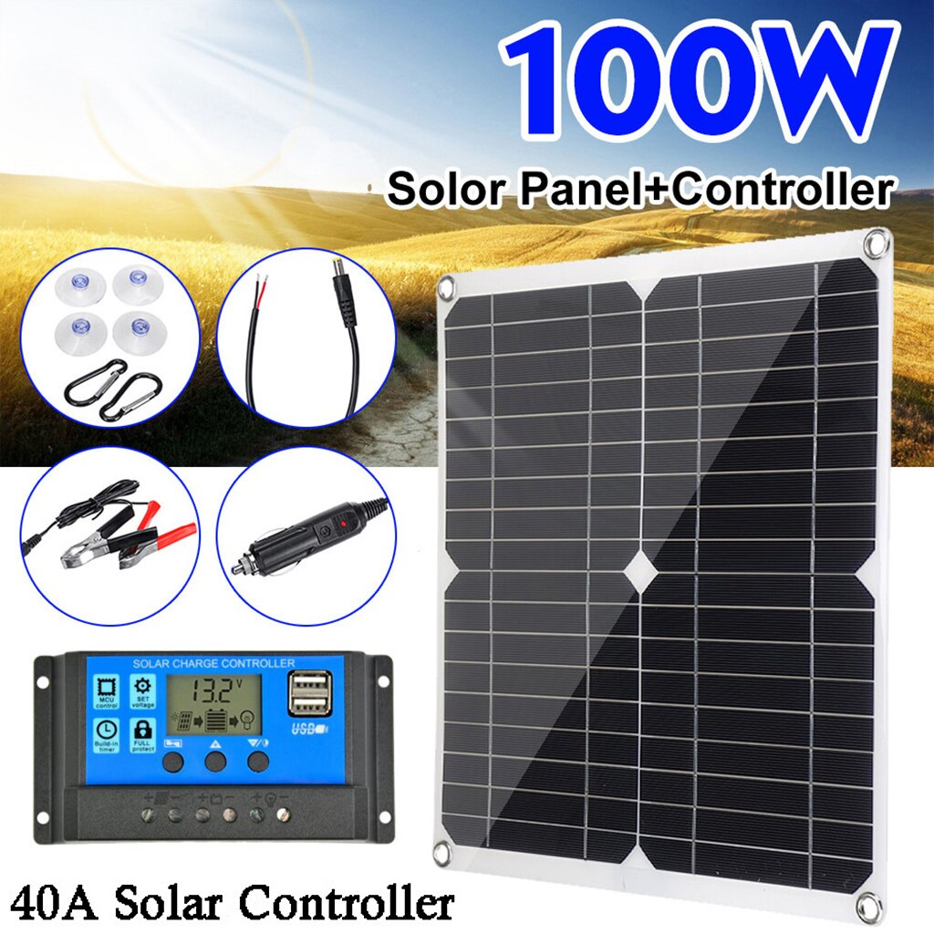 100W Monokristallijne Solar Starter Kit Batterij Laadregelaar Voor Huis Rv Boten Off Grid Toepassingen