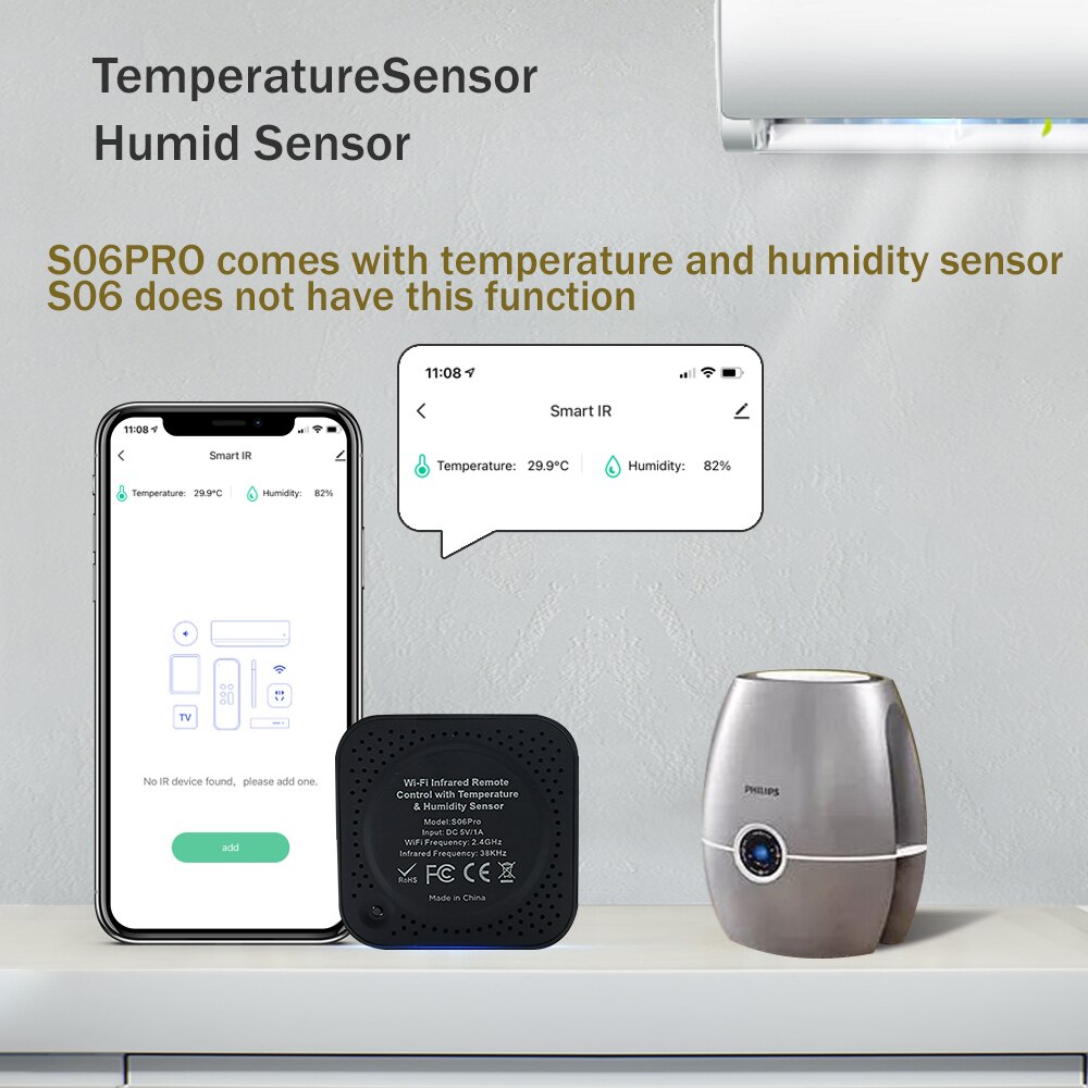 WiFi Tuya Smart Life Universal IR Remote Controller for Air Conditioner TV with Temperature Humidity Sensor by Alexa Google Home