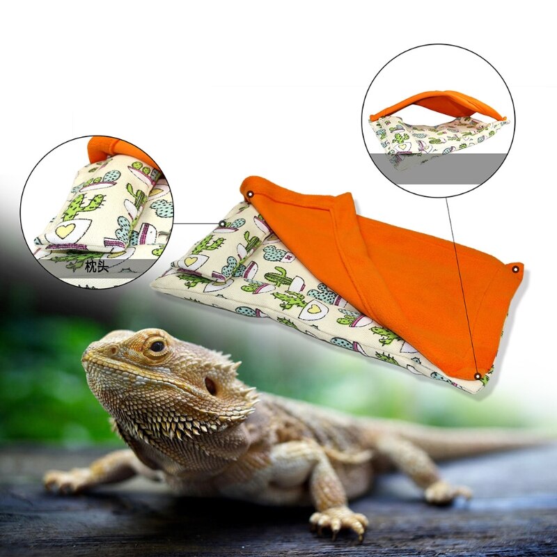 Reptile Sleeping Bag Tropical Cactus Print Blanket with Pillow Cage Sleepovers Nap Mat for Bearded Dragon Leopard Gecko Lizard