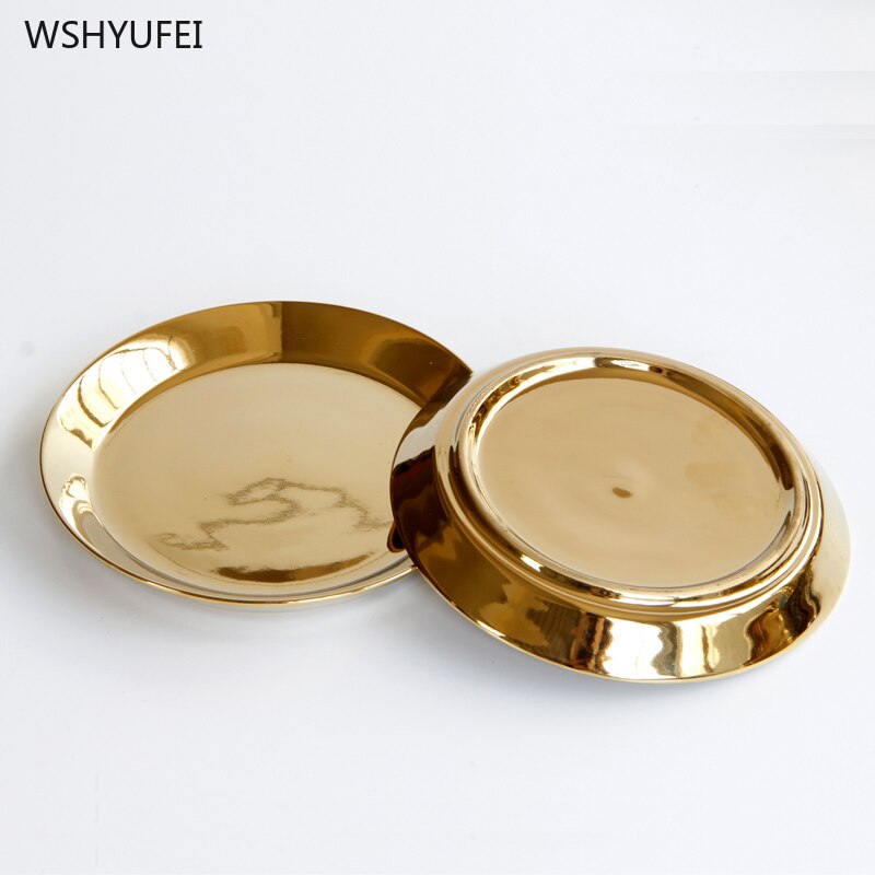 Light luxury gold-plated ceramic plate luxury gold model room Western steak salad dessert cake sushi storage decorative plate