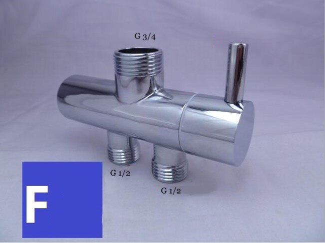 Three-way Water Diverter T-shaped Adapter Shower Diverters Connector Toilet Bidet Water Separator Faucet Splitter Valve: F