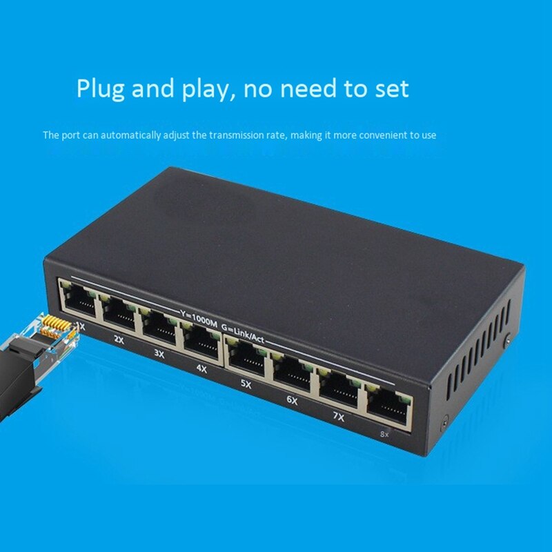 8-Poort Gigabit Ethernet Network Switch, Transmissie En Switching Apparatuur Routing Netwerk Schakelaar, Plug En Play, eu Plug