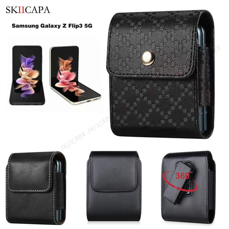 Leather Phone Case Waist Bag For Samsung Z Flip 3 5G Belt Clip Holster Phone Pouch Cover For Galaxy Z Flip Motorola Razr 5G Capa
