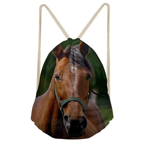 FORUDESIGNS Cool 3D Crazy Horse Print Woman Man Drawstrings Bags Beach Travel Sack Bags Casual Softback Student Backpack: CC4371Z3