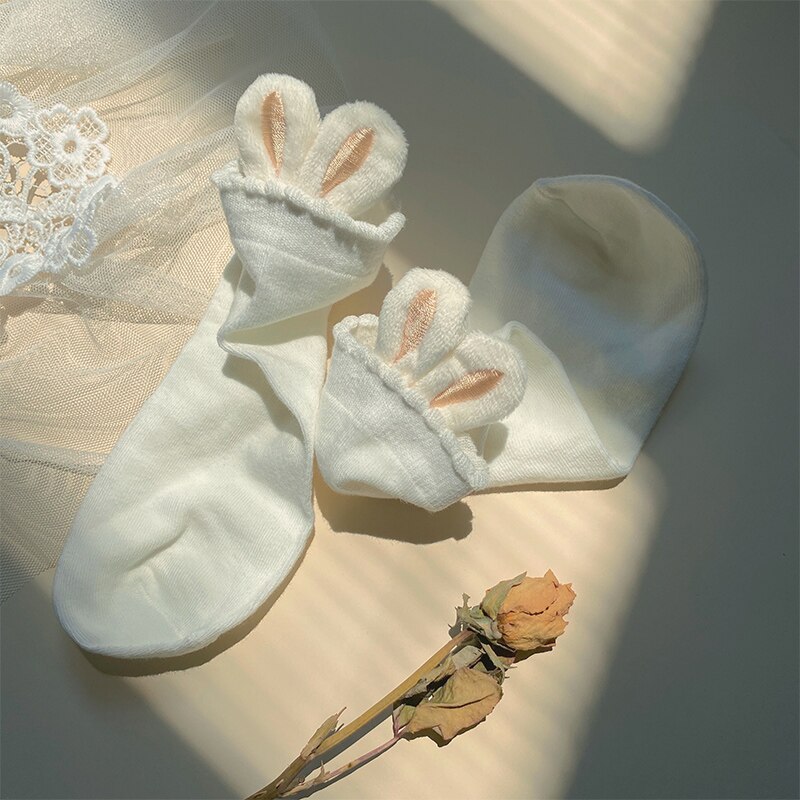 Japanse Magic Geborduurde Zachte Zus Konijn Oor, Mooie Haar Bollen Sok Kracht Meisje Sokken Vrouwelijke Studenten: White rice ears