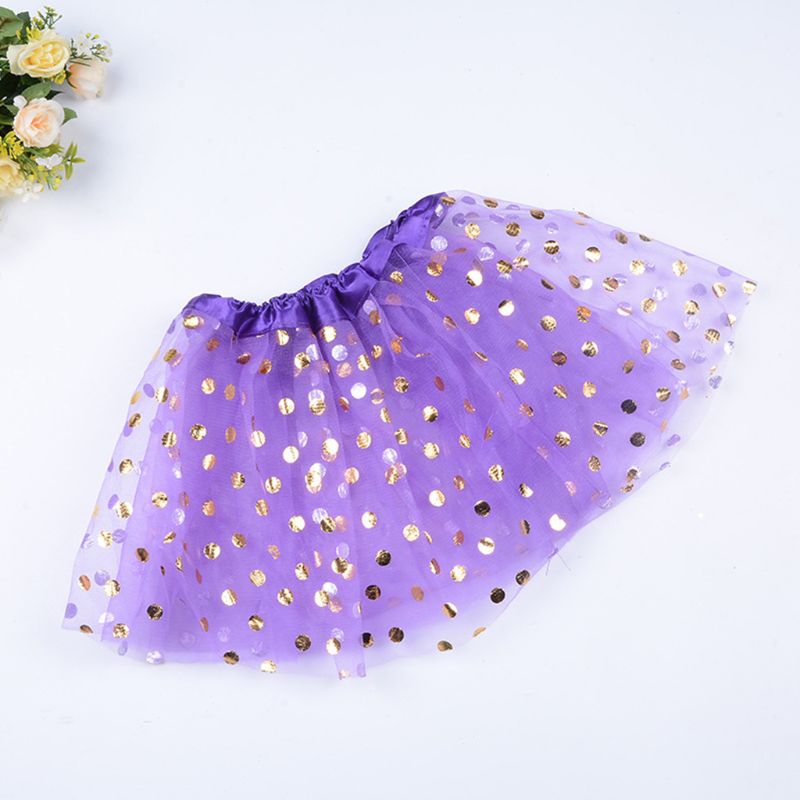 Enfant en bas âge fille Multi couches plissé Tutu jupe couleur unie paillettes or à pois paillettes Ballet jupon Costume Satin bord