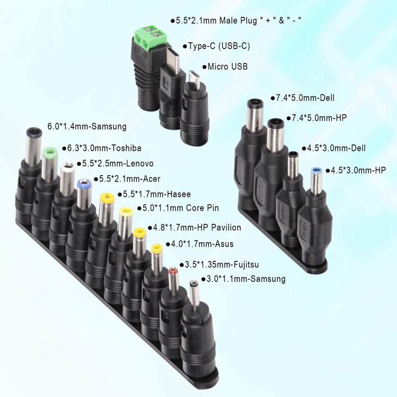 Laptop DC Power Adapter Kits 5.5X2.1mm 41Pcs Universal Power Supply Plug for Lenovo/for Dell/for Toshiba and Others PC