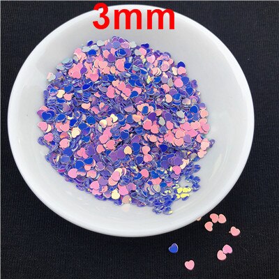 10 G/pak Paarse Kleur Glitter Nail Pailletten Pailetten Multi Maat 3Mm 4Mm 6Mm Hart Vorm Losse Sequin voor Nail Art, meisje: 3mm Heart 10g