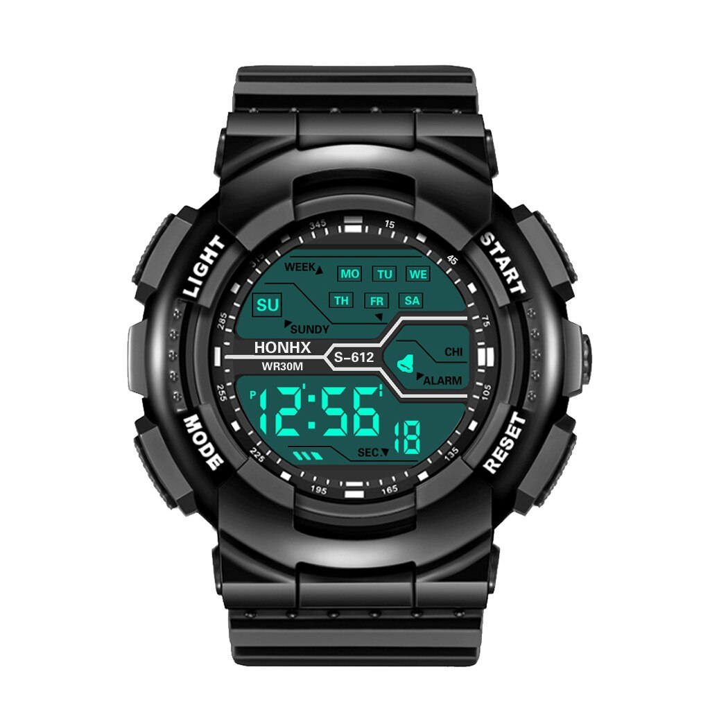 Imperméable à l'eau hommes garçon LCD chronomètre numérique Date caoutchouc Sport montre-bracelet haut de gamme montres à Quartz de luxe Relogio Masculino: Black