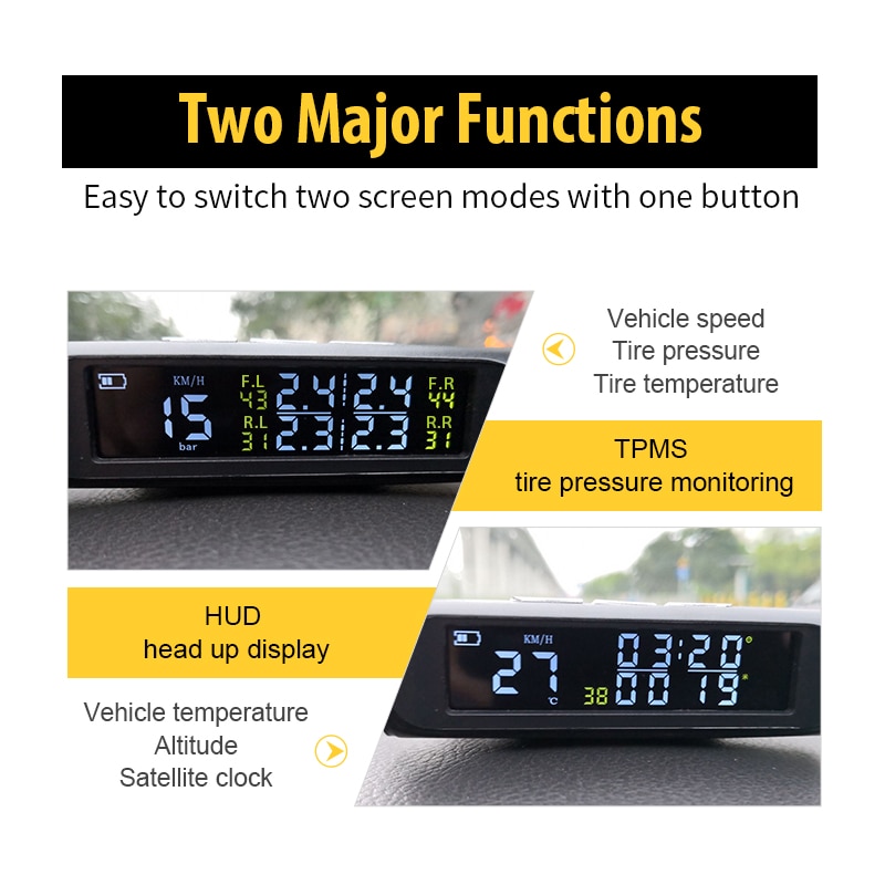 AUTOOL TW500 Car TPMS Tyre Pressure Monitoring System Solar Power &amp; HUD Display Auto Security Alarm Systems Tyre Pressure