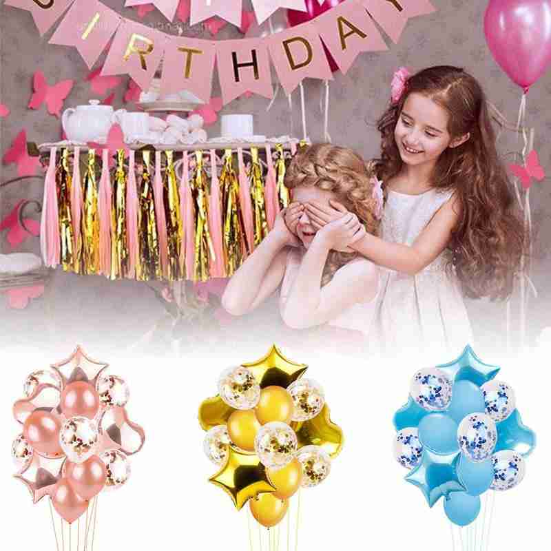 14 stk / sæt hjerte stjerne folie ballon konfetti latex balloner bryllup fødselsdagsfest tilbehør globos dekor forsyninger  r8 q 1