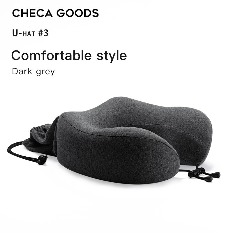 CHECA GOODS-Cojín cervical para viajes, collarín con relleno de espuma con memoria, almohada de descanso en forma de U para el cuello con funda lavable y transpirable, perfecto para el avión: U-hat-Dark Grey