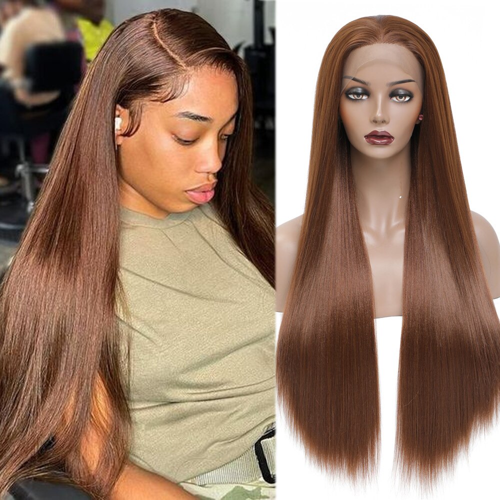 X-TRESS 13X3 Lace Front Synthetic Wigs For Women Black Colored Free Part Long Straight Soft Natural Daily Hair Wig 150% Density: #8