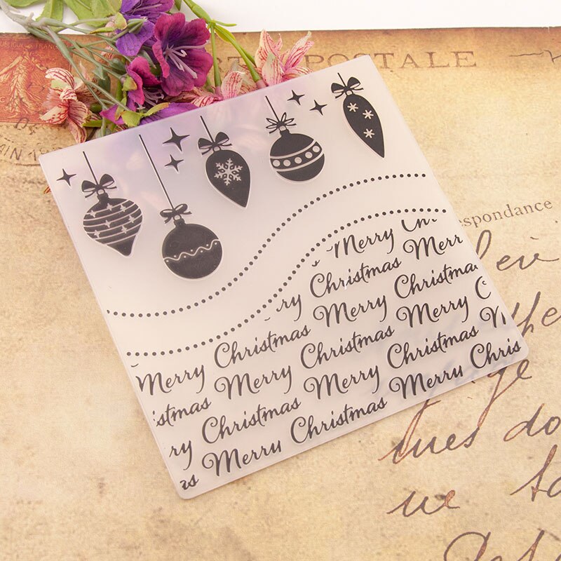 Christmas ornaments Embossing Folder Plastic Merry Christmas Template DIY Handmade Scrapbooking Card Supplies