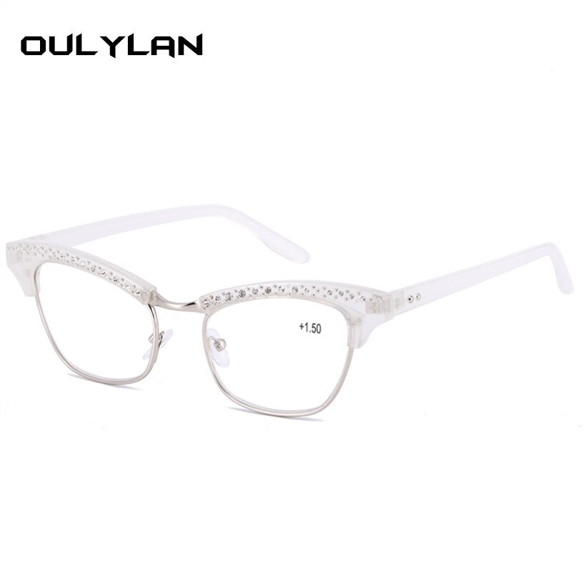 Oulylan diamond dames cat eye leesbril met harslenzen en kristallen decoratie voor dames met presbyopie